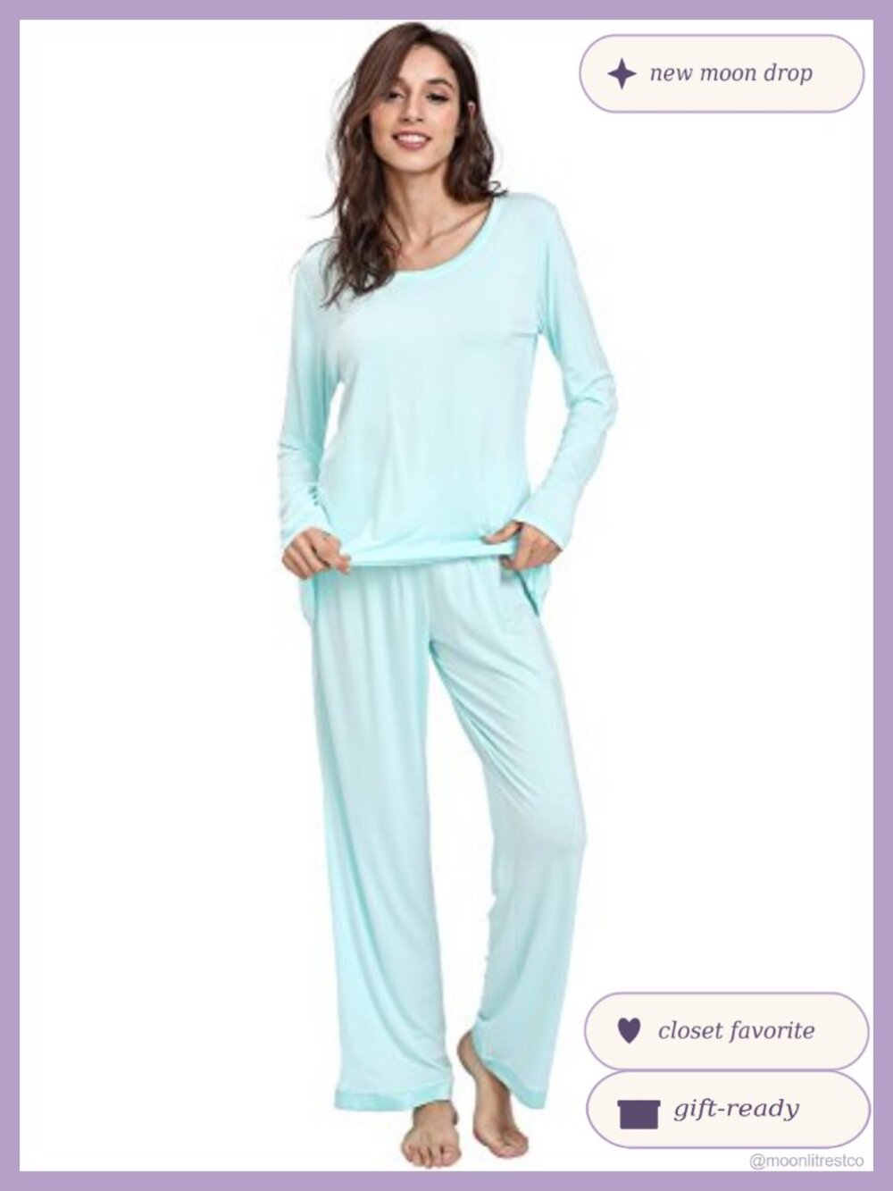 Women's Bamboo Viscose Long Sleeve Pajama Set Satin Trim 2 Piece PJs Lounge